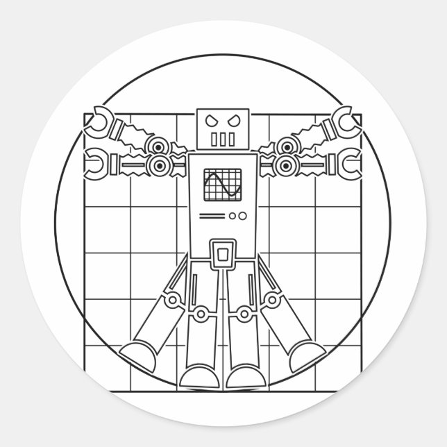 Rond Sticker Robot Da Vinci Vitruvian (Devant)