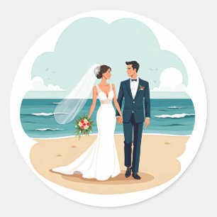 Rond Sticker Romance Mariage Plage