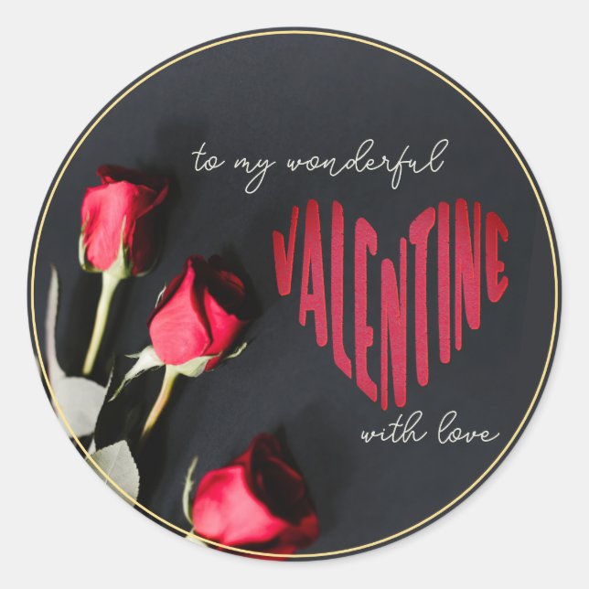 Rond Sticker romantique éditable Valentine Coeur Rose (Devant)