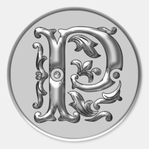 Rond Sticker ronde P initial en argent