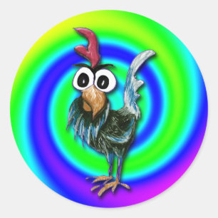 Rond Sticker Rooster sauvage et fou