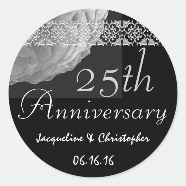 Rond Sticker Rose BLACK en ARGENT BLANC du 25e annivers (Devant)