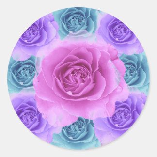 Rond Sticker Rose bleu et violet