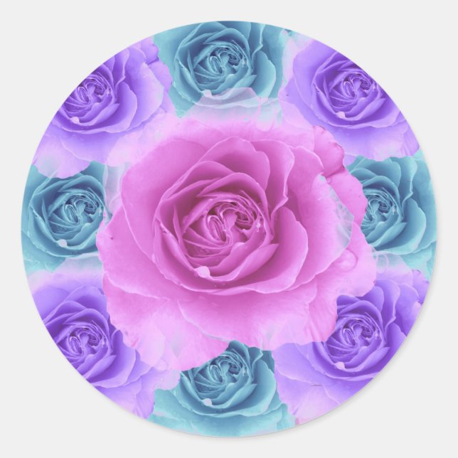 Rond Sticker Rose bleu et violet (Devant)