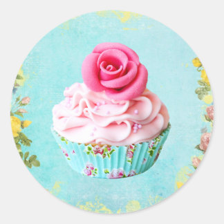 Rond sticker rose cupcake