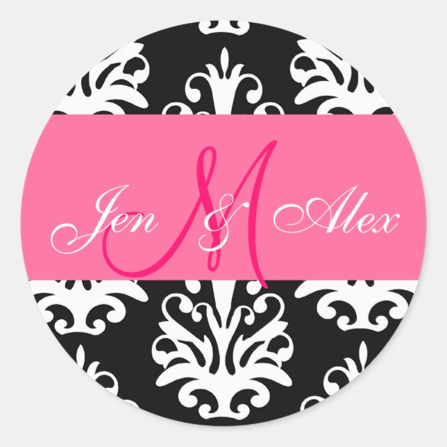 Rond Sticker rose de la mariée de mariage Monogramme (Devant)