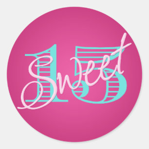 Rond Sticker rose et Aqua Sweet 15