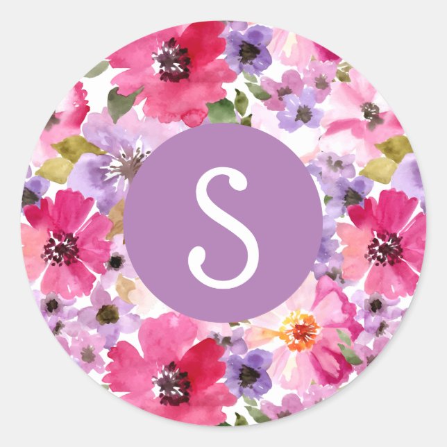 Rond Sticker rose floral monogramme (Devant)