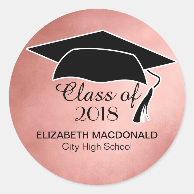 Rond Sticker rose Gold Graduker Black Mortar Board (Devant)