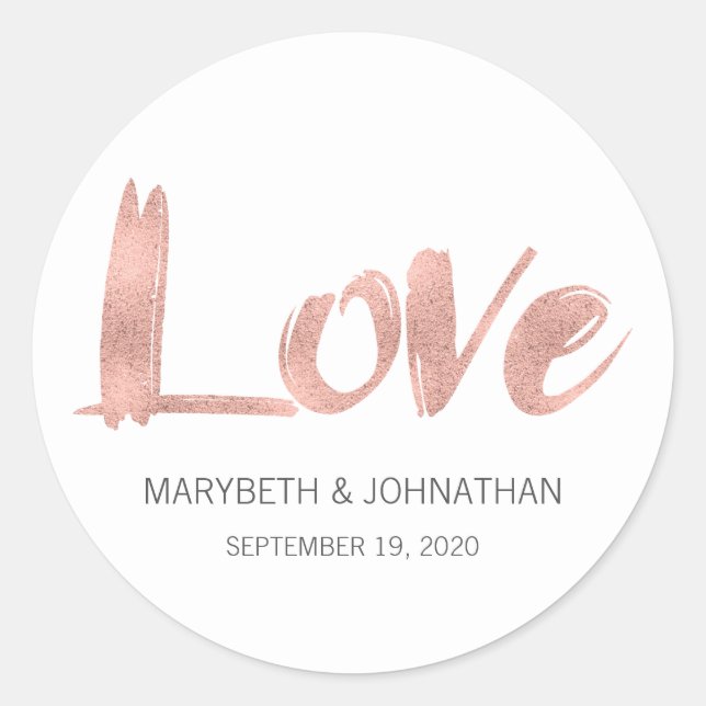 Rond Sticker Rose Gold Love Wedding Favor (Devant)