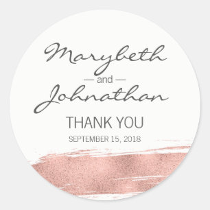 Rond Sticker Rose Gold Mariage moderne Merci Favoriser