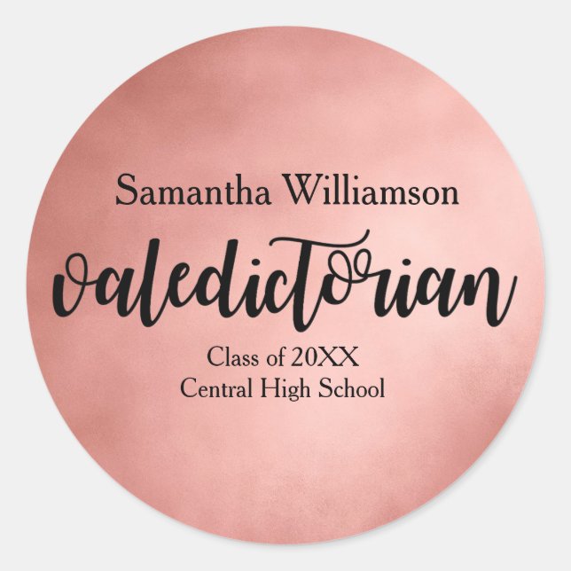 Rond Sticker rose Gold Valedictorian personnalisé (Devant)