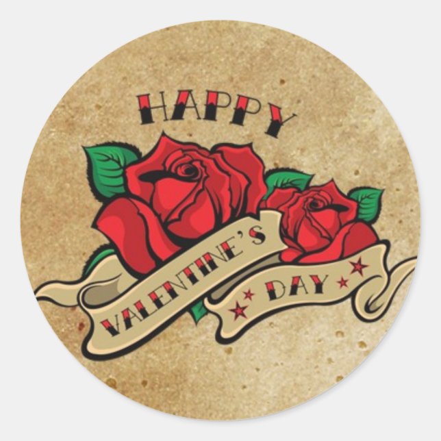 Rond Sticker Rose Heureuse Sainte-Valentin de tatouage (Devant)