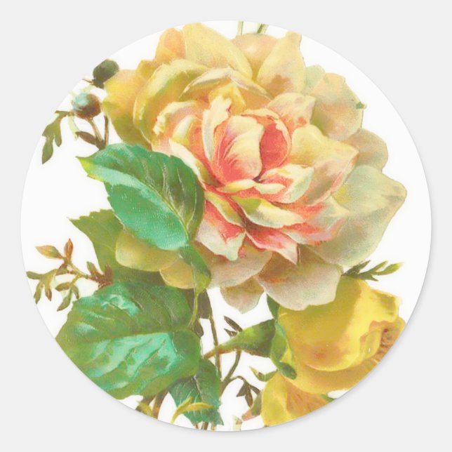 Rond Sticker rose jaune vintage (Devant)