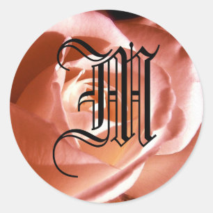 Rond Sticker rose Monogramme "M" personnalisable