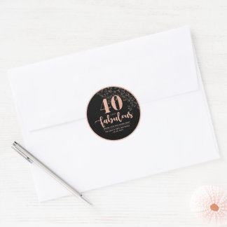Rond Sticker Rose Noir Gold 40e Anniversaire Fête Favor