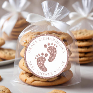 Rond Sticker rose Parties scintillant or Baby shower Fa