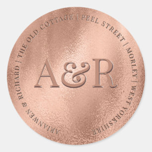 Rond Sticker rose pour enveloppes d'or avec Monogramme