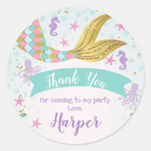 Rond Sticker rose Turquoise mauve sirène Anniversaire F