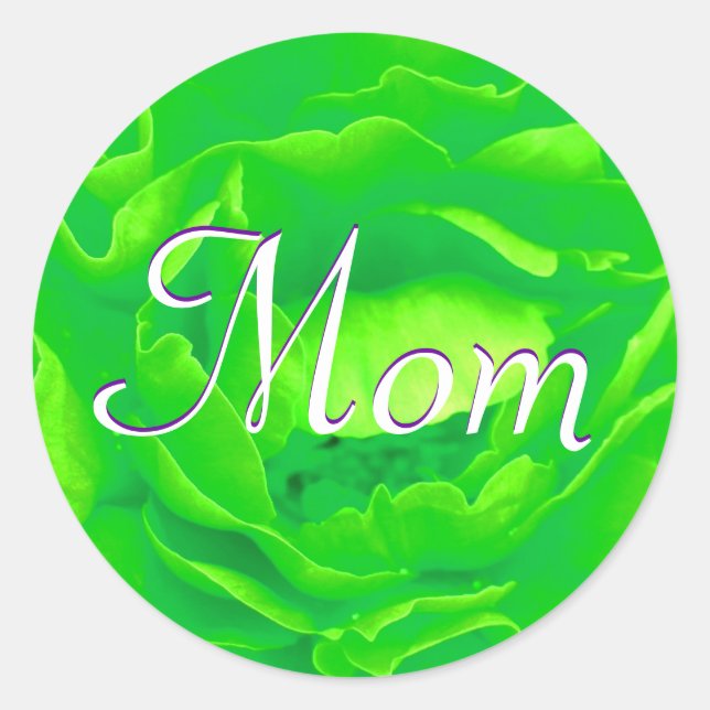 Rond Sticker Rose vert brillant Maman (Devant)