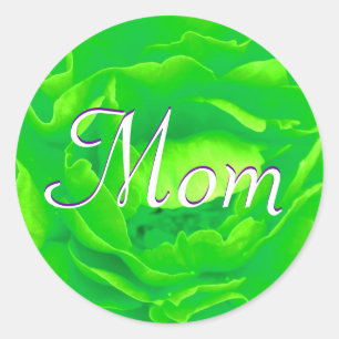 Rond Sticker Rose vert brillant Maman