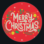 ROND STICKER ROUGE MERRY CHRISTMAS<br><div class="desc">Faites ressortir vos souhaits de vacances avec notre chic Red Merry Christmas vibrant! Avec ses teintes rouges audacieuses et sa typographie classique, cet autocollant est un complément parfait à vos cartes de Noël, cadeaux ou décorations. Le design festif ajoute un éclat de couleur et de joie à toute surface, répandant...</div>