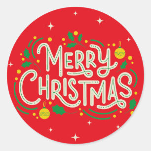 ROND STICKER ROUGE MERRY CHRISTMAS
