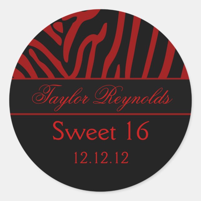 Rond Sticker rouge noir Zebra Sweet 16 (Devant)
