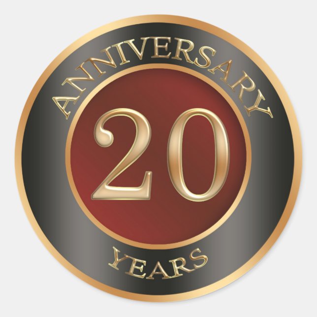 Rond Sticker rouge, or, noir 20e anniversaire Mariage (Devant)
