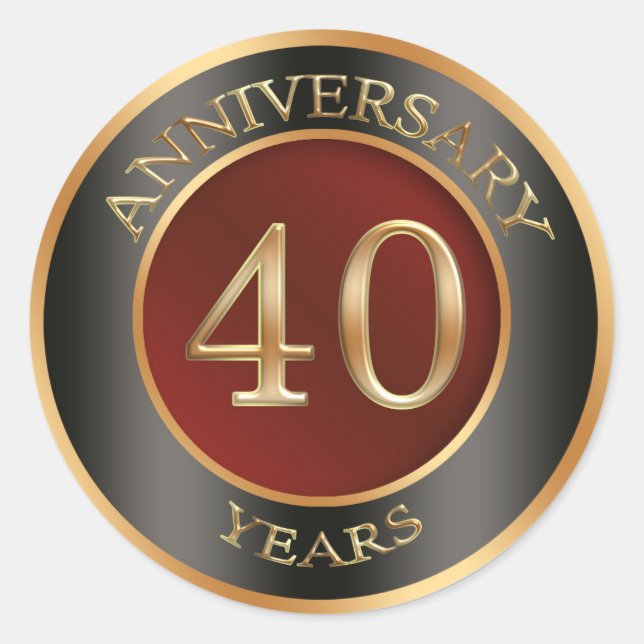 Rond Sticker rouge, or, noir 40e anniversaire Mariage (Devant)