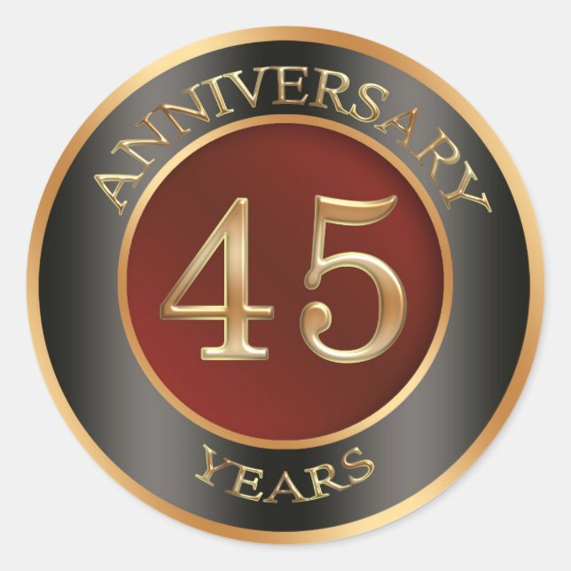 Rond Sticker rouge, or, noir 45e anniversaire Mariage (Devant)