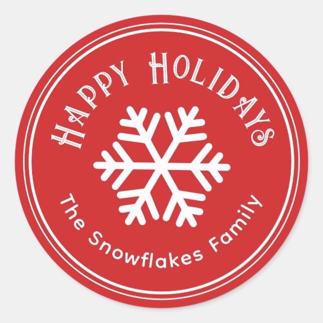 Rond Sticker rouge Snowflake Happy Holidays (Devant)