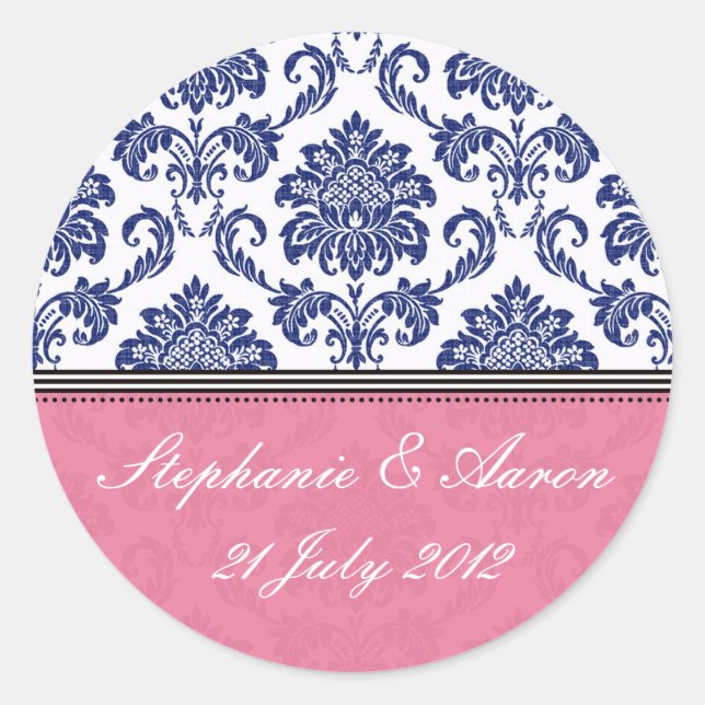 Rond Sticker Royal Blue and Pink Mariage damassé (Devant)