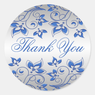 Rond Sticker Royal Blue Floral et Silver Merci