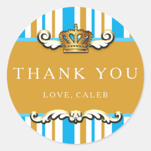 Rond Sticker Royal Blue & Gold Crown Prince Party Favor