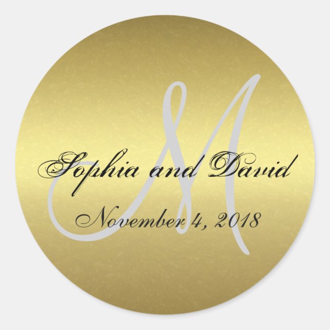 Rond Sticker Royal Gold Black Wedding Favor Monogramme (Devant)