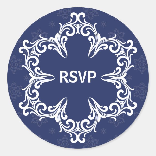 Rond Sticker RSVP de mariage d'hiver dans la marine (Devant)