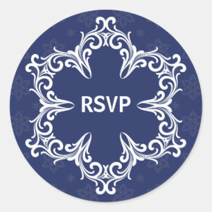 Rond Sticker RSVP de mariage d'hiver dans la marine