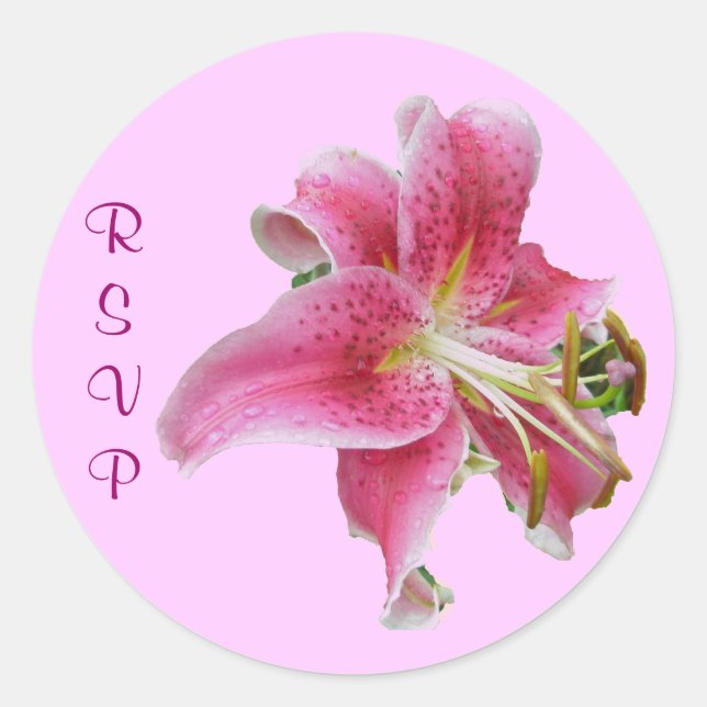 Rond Sticker RSVP Pink Lily pour invitation (Devant)