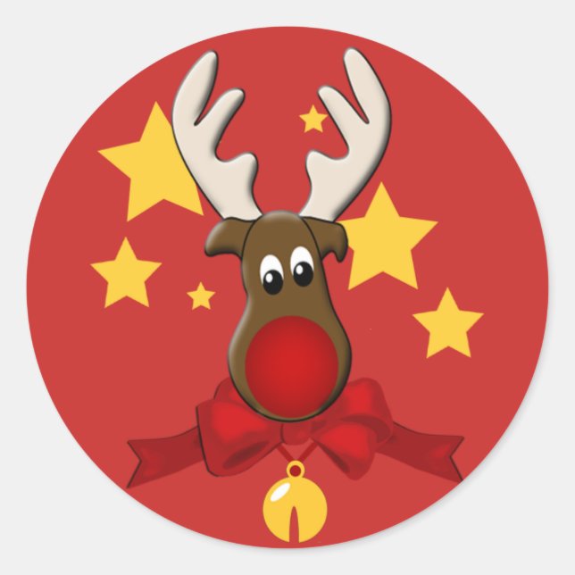 Rond Sticker Rudolph Reindeer de Noël (Devant)