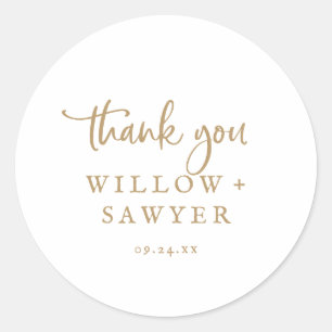 Rond Sticker Rustic Gold Script Merci de mariage Favor