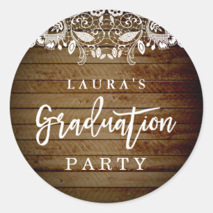 Rond Sticker Rustic Lace Wood Graduation Party
