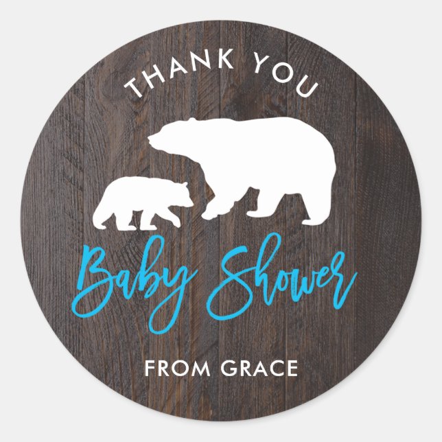 Rond Sticker Rustic Maman et Baby Bear Baby shower (Devant)