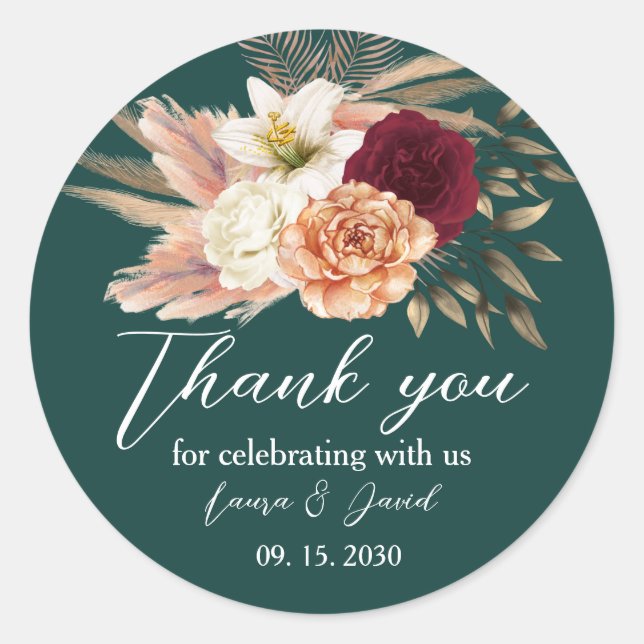 Rond Sticker Rustic Mariage Emerald (Devant)