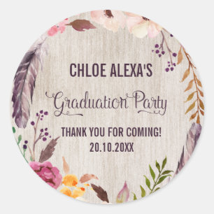 Rond Sticker Rustique Boho Graduation Merci Faveurs