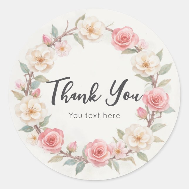 Rond Sticker Rustique Floral Botanique Merci d'annivers (Devant)