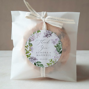 Rond Sticker Rustique Lilac Merci de mariage Favor