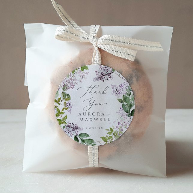 Rond Sticker Rustique Lilac Merci de mariage Favor (Créateur téléchargé)