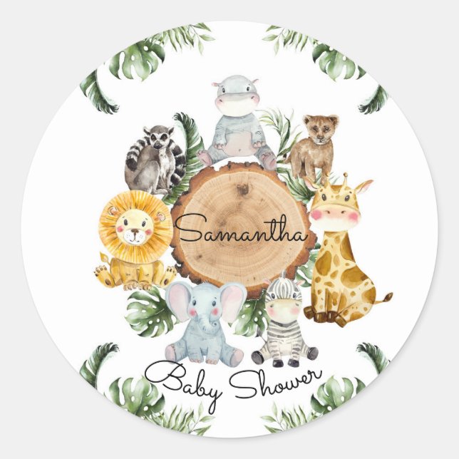 Rond Sticker Safari Animaux dans la Jungle (Devant)