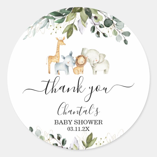 Rond Sticker Safari Foliage Baby shower Favoriser (Devant)